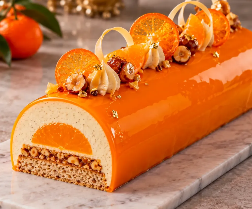 Bûche clémentine corse, noisette torréfiée & vanille (6-8 pers)